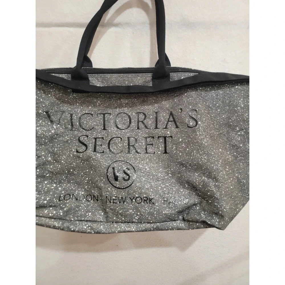 Victoria's Secret Silver Glitter Weekend Getaway Tote‎ Bag Large Duffel Sparkle